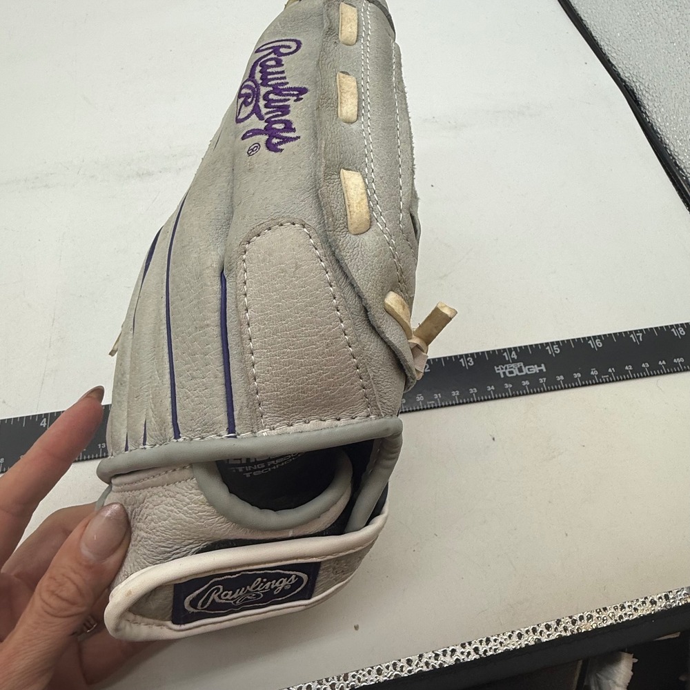 Rawlings Sure Catch 12 Inch Softball Glove Gray Purple Leather Basket-Web - Picture 12 of 16